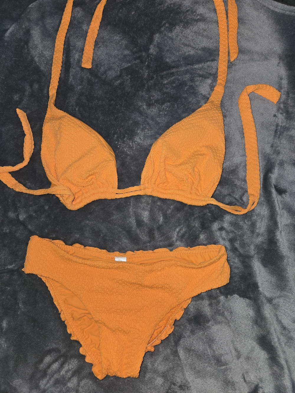 Luli Fama Orange Textured Triangle Bikini Set